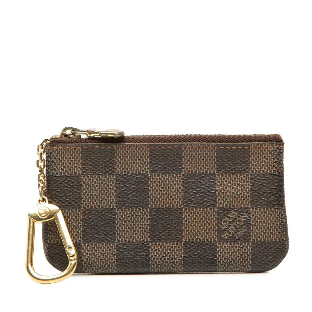 Louis Vuitton Damier Ebene Key Pouch Brown Canvas Good - Front View