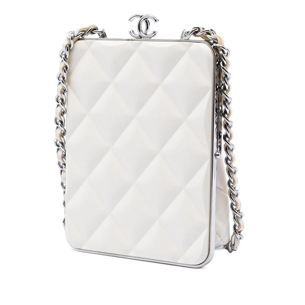 Chanel CC Quilted Acrylic and Lambskin Evening Clutch With Chain White Leather Very good - Back View