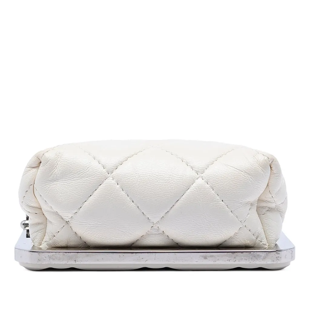 Chanel CC Quilted Acrylic and Lambskin Evening Clutch With Chain White Leather Very good - Inside View