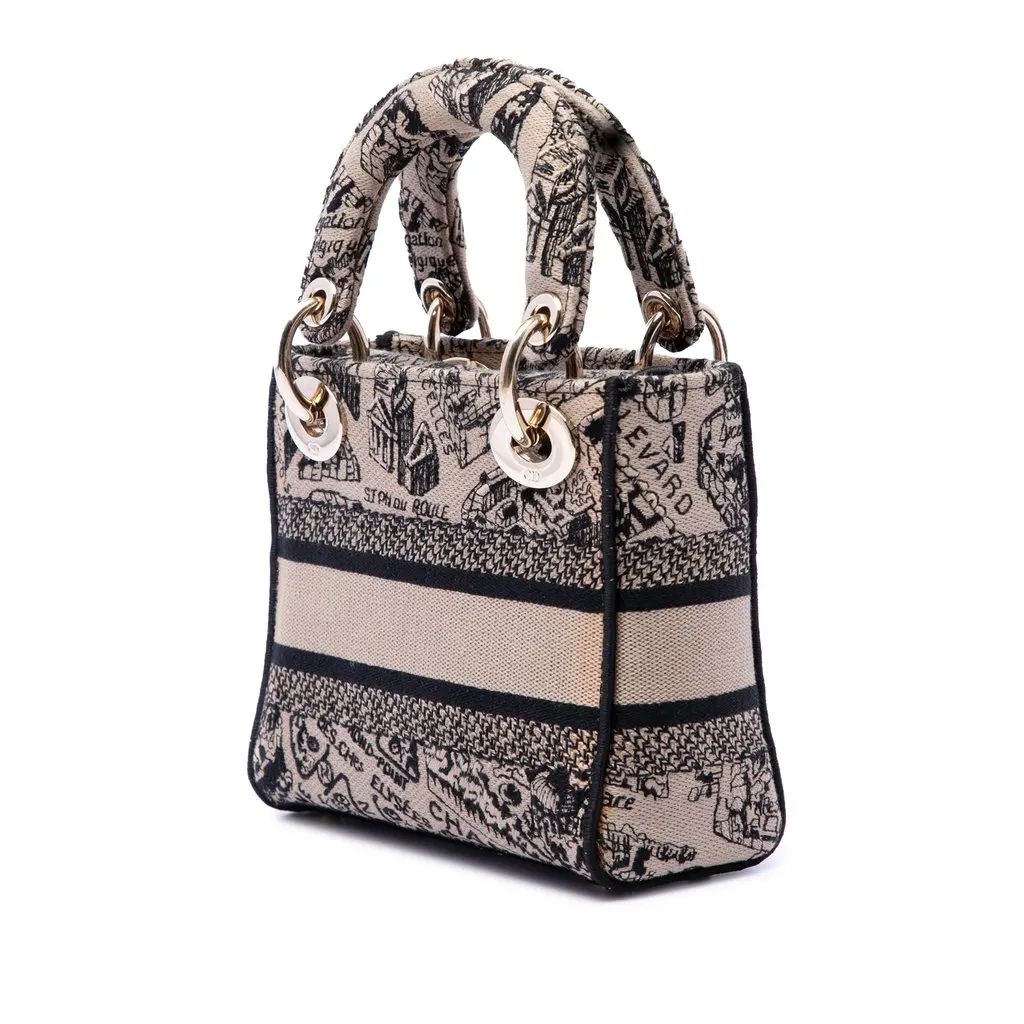 Dior Mini Embroidered Canvas Plan de Paris Lady D Lite Beige Very good - Back View