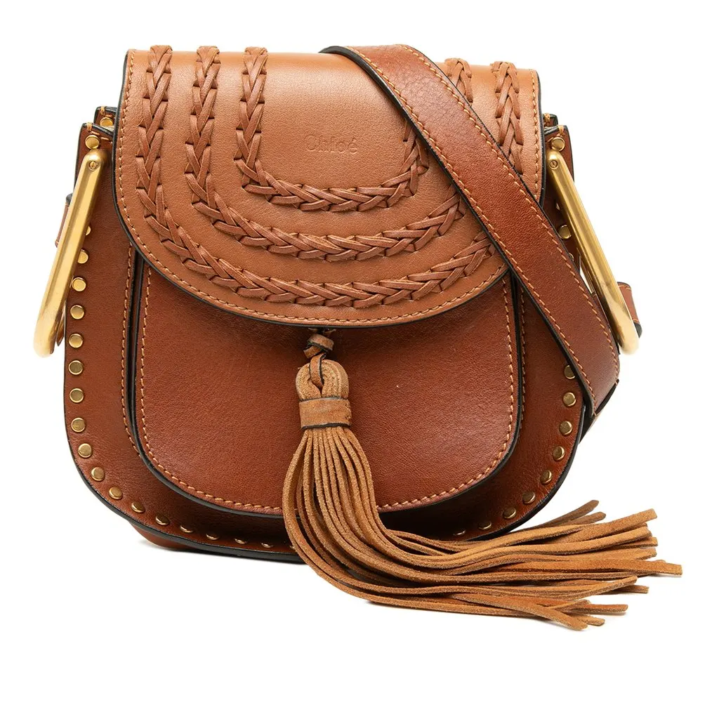 Chloé Small Leather Braided Hudson Crossbody Brown Leather Very good - Front View