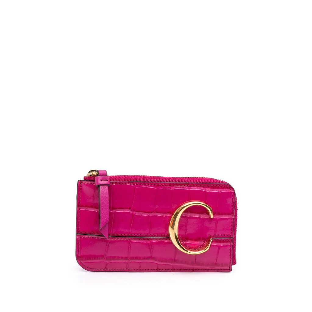 Chloé Croc Embossed Leather C Coin Card Holder Pink Leather Very good - Front View
