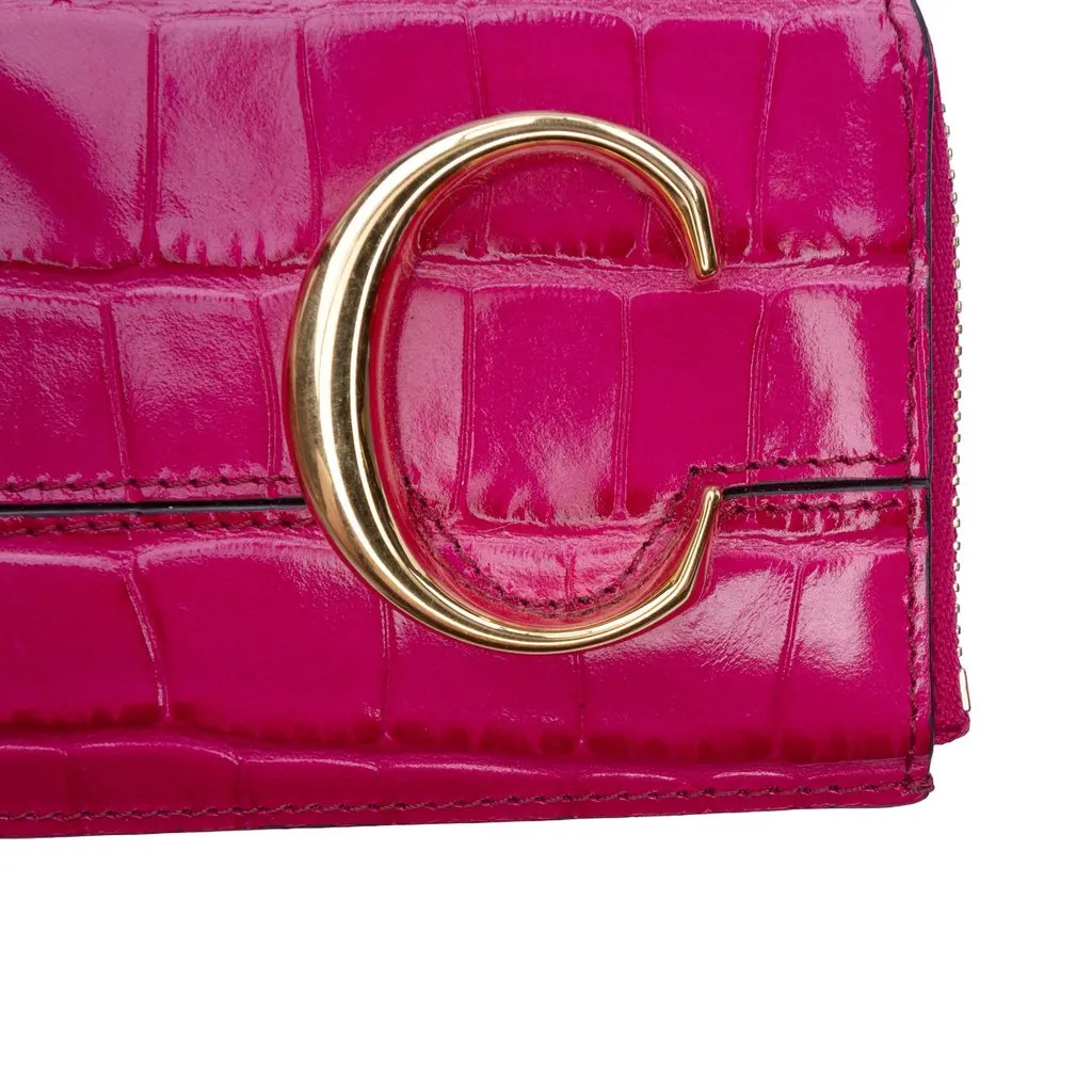 Chloé Croc Embossed Leather C Coin Card Holder Pink Leather Very good - Box View