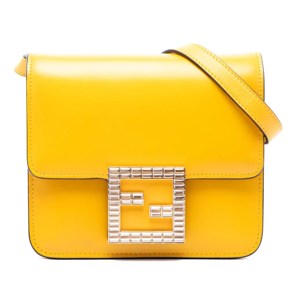 Fendi Leather Crystal Fab Crossbody Yellow Leather Very good - Front View