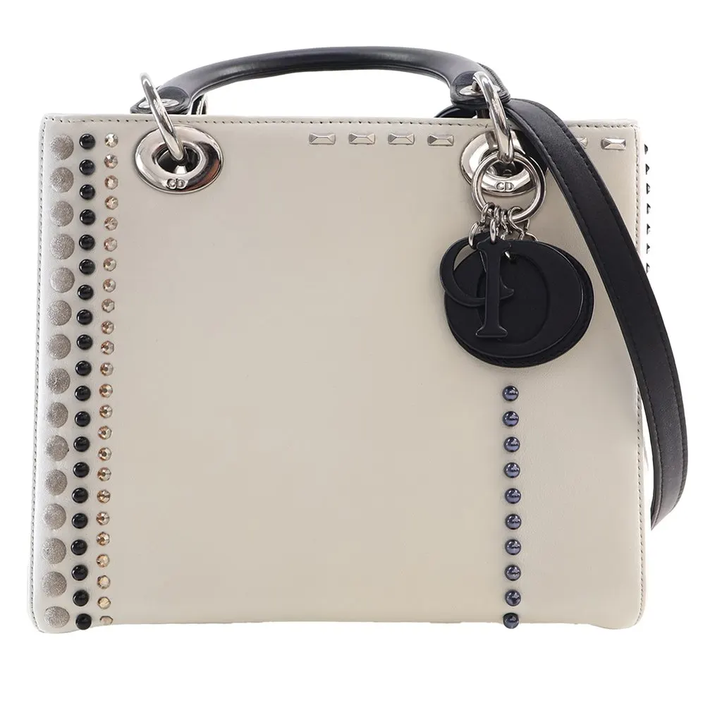 Dior Medium Studded Calfskin Lady Dior White Leather Very good - Front View