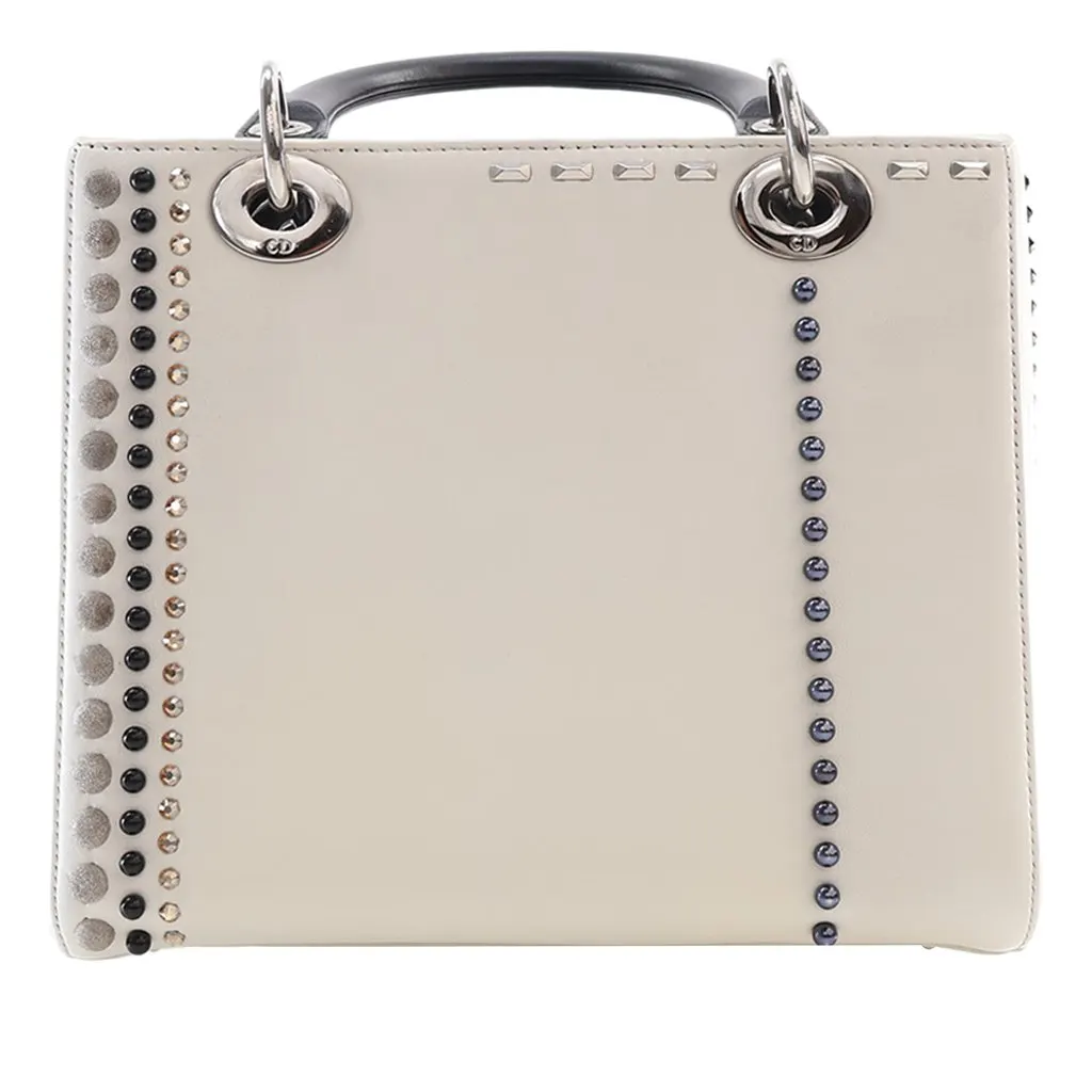 Dior Medium Studded Calfskin Lady Dior White Leather Very good - Back View