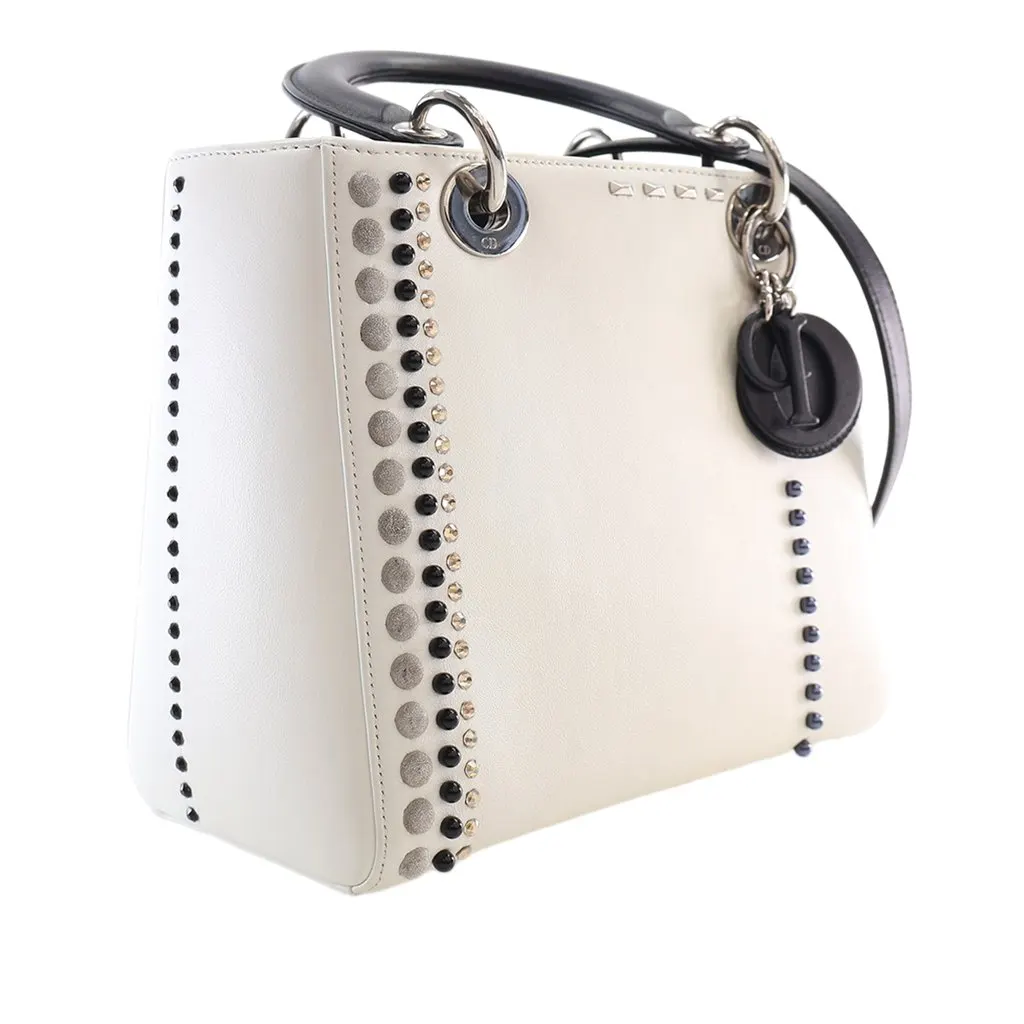 Dior Medium Studded Calfskin Lady Dior White Leather Very good - Inside View