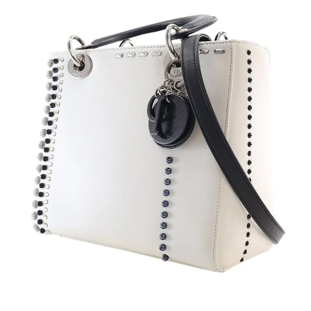 Dior Medium Studded Calfskin Lady Dior White Leather Very good - Model View