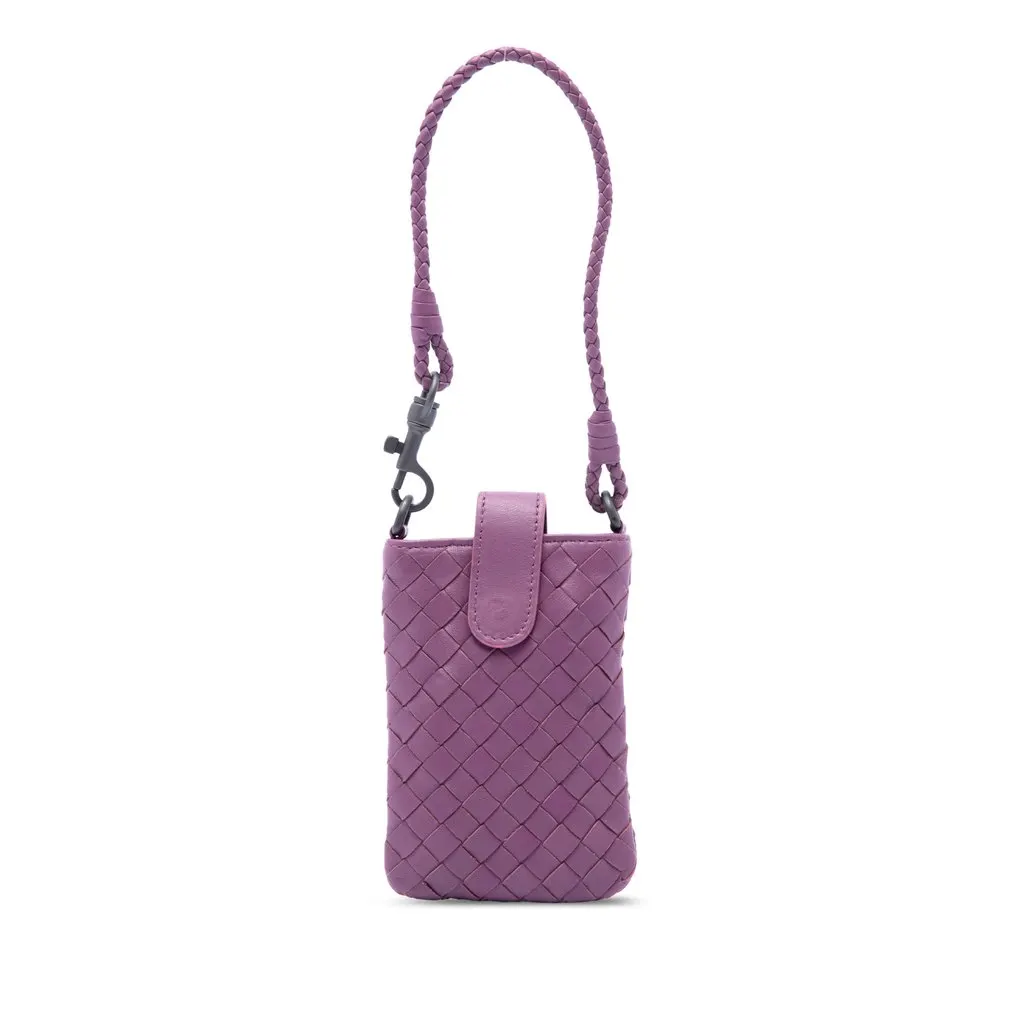 Bottega Veneta Nappa Intrecciato Phone Holder Purple Leather Good - Front View