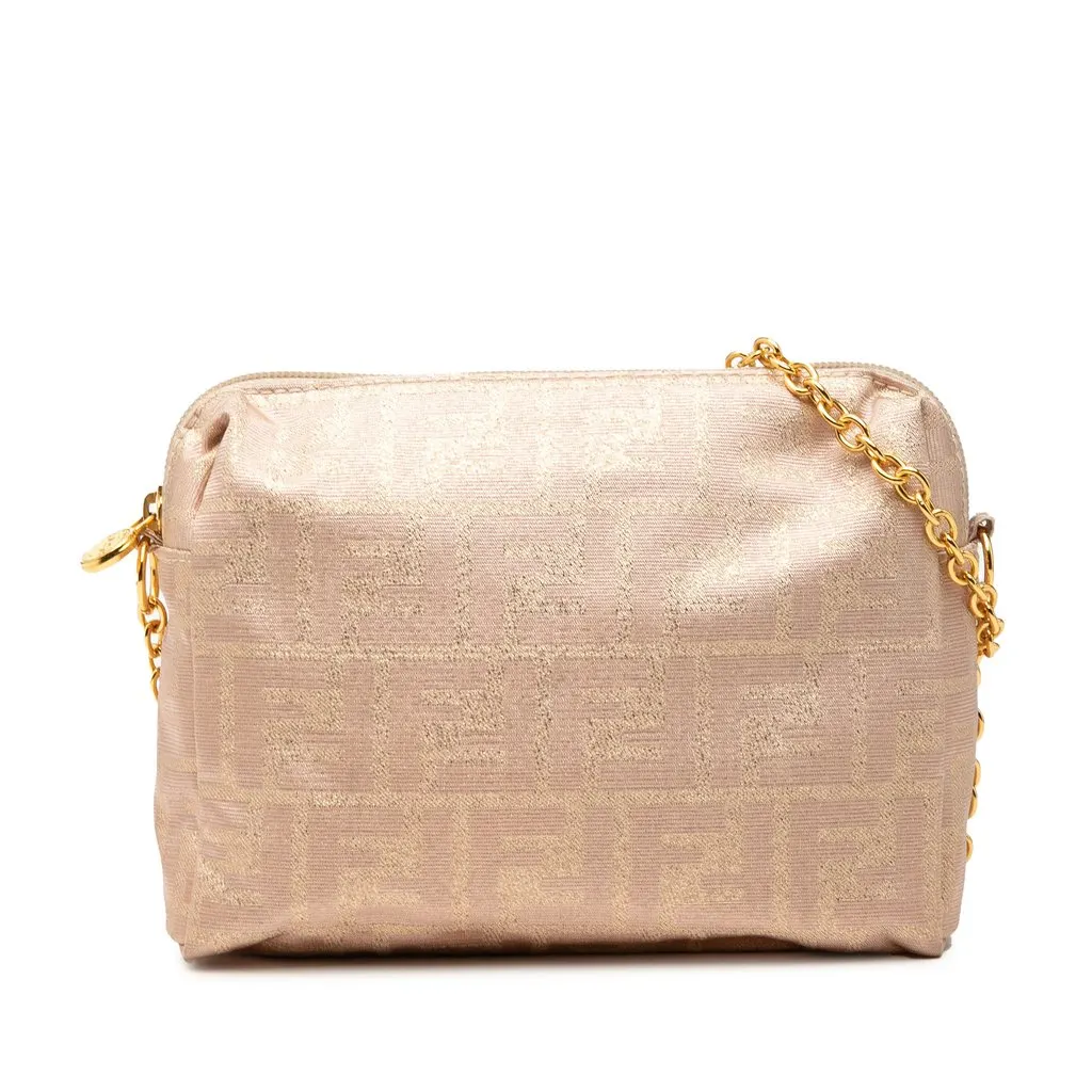 Fendi Zucca Canvas Chain Shoulder Bag Beige Very good - Front View