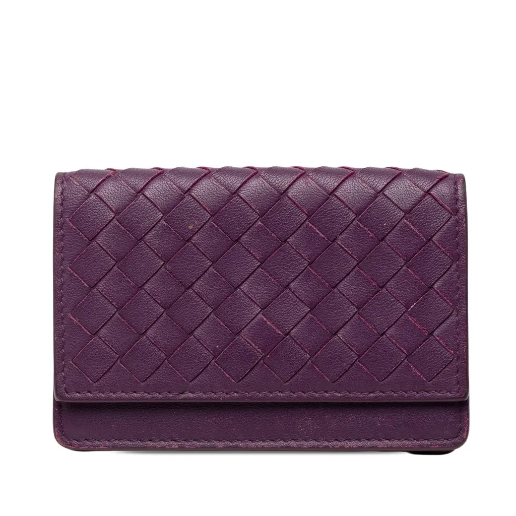 Bottega Veneta Nappa Intrecciato Card Case Purple Leather Very good - Front View