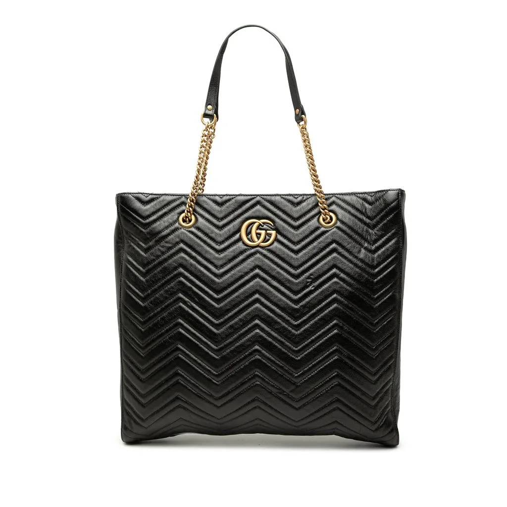 Gucci Large GG Marmont Matelasse Calfskin Slim Tote Black Leather Very good - Front View