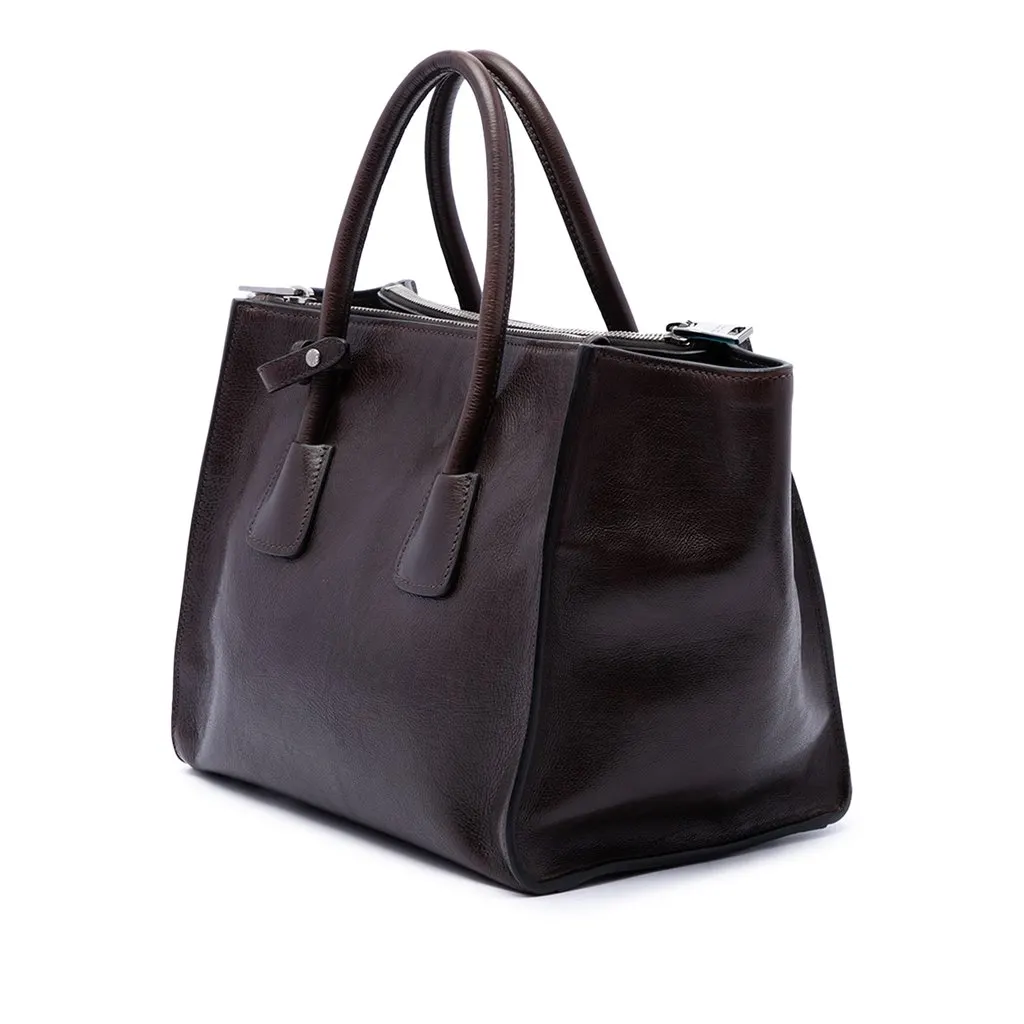 Prada Glace Calf Twin Pocket Double Handle Satchel Brown Leather Good - Back View