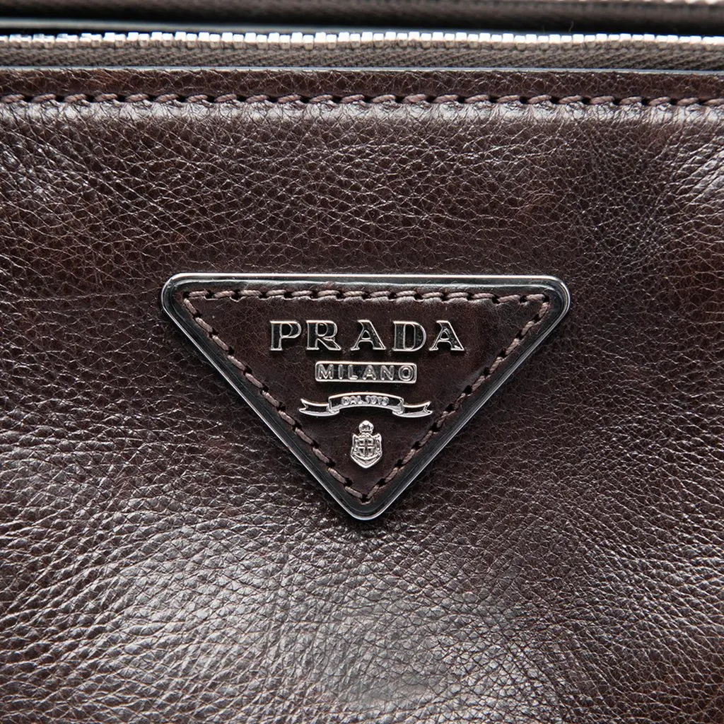 Prada Glace Calf Twin Pocket Double Handle Satchel Brown Leather Good - Box View