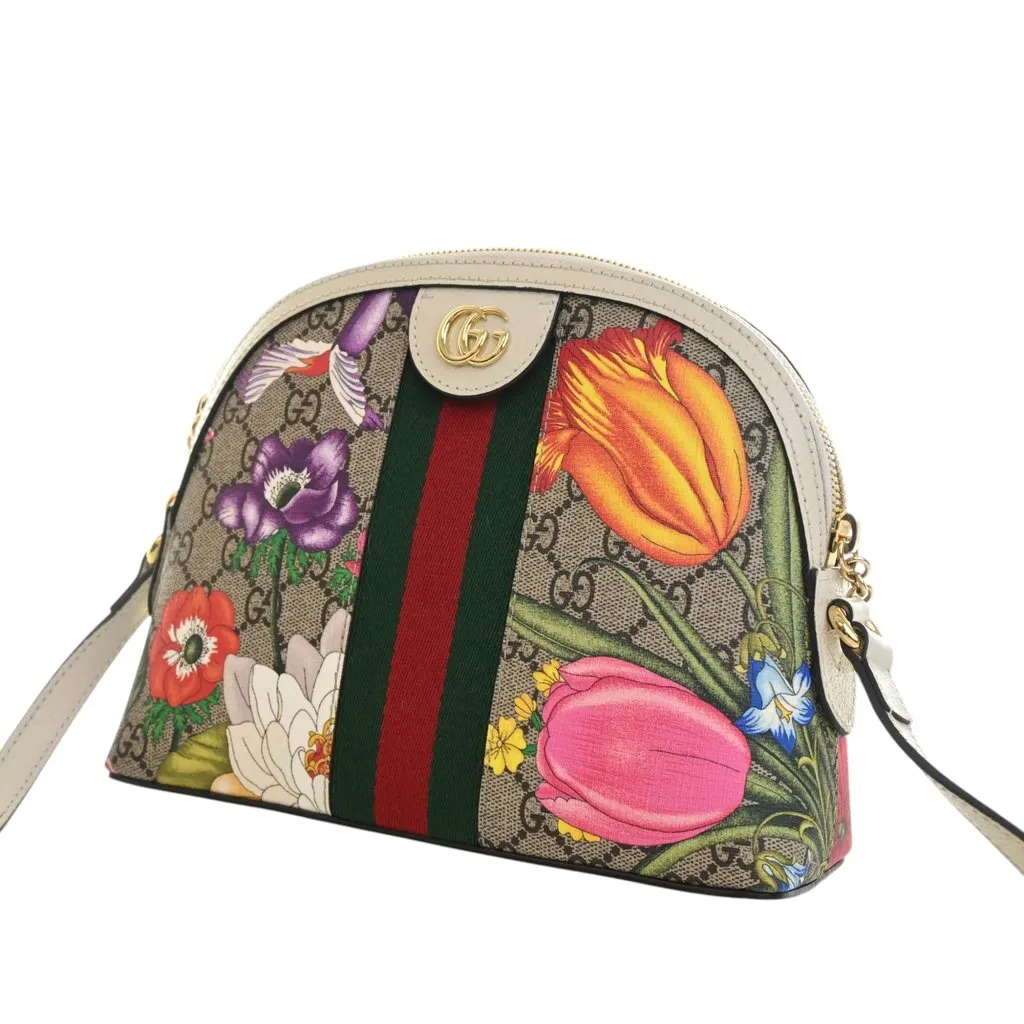 Gucci Small GG Supreme Web  Flora Ophidia Dome Crossbody Beige Very good - Inside View