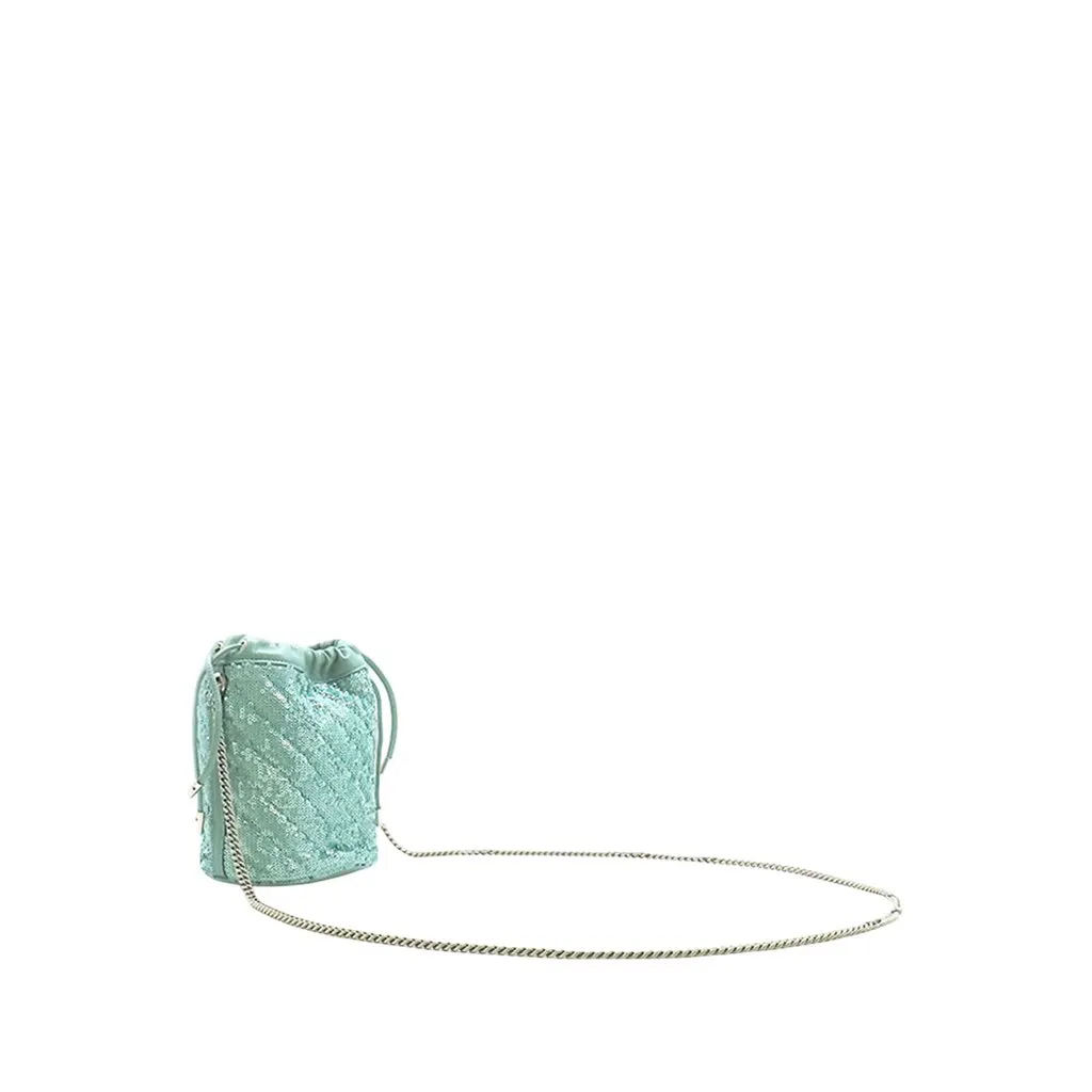 Gucci Small GG Marmont Sequined Diagonal Leather Matelasse Bucket Bag Green Leather Very good - Back View
