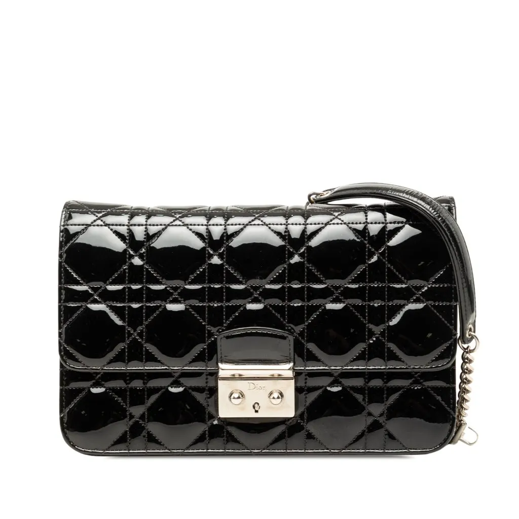 Dior Patent Cannage Miss Dior Promenade Crossbody Black Leather Good - Front View
