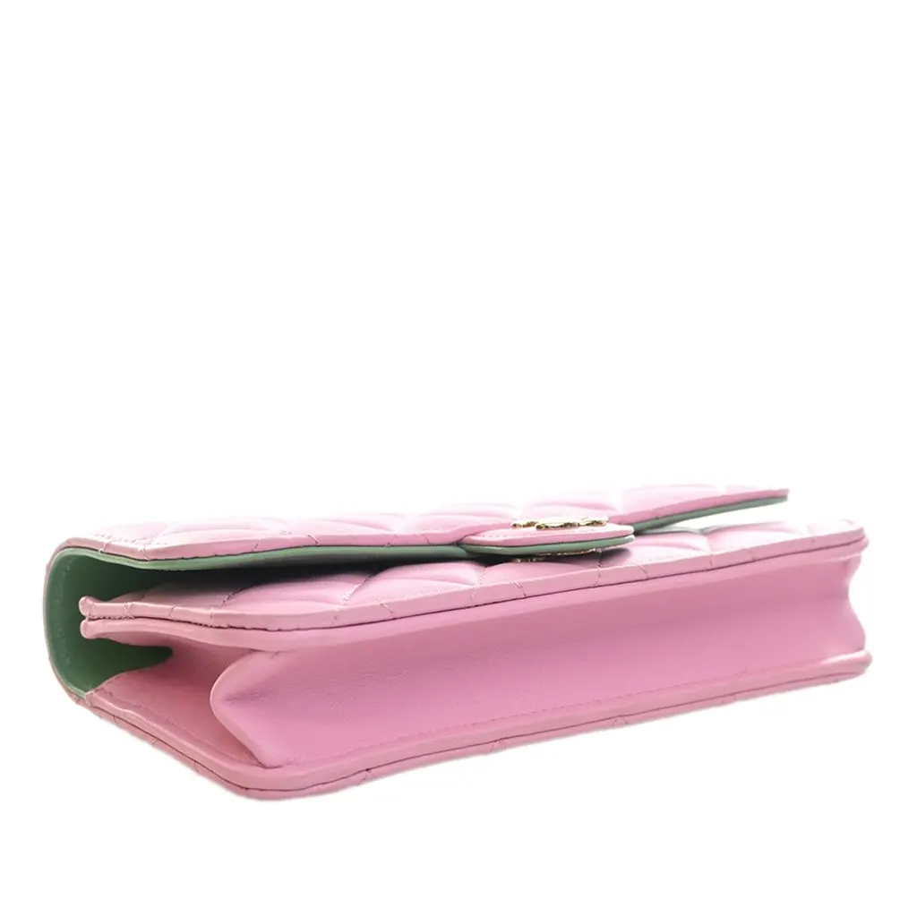 Chanel CC Quilted Lambskin Top Handle Phone Holder with Chain Pink Leather Very good - Box View