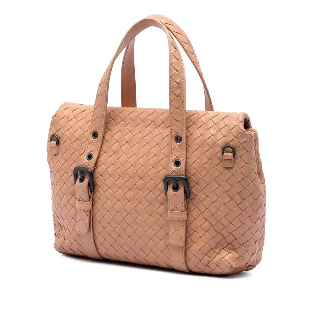 Bottega Veneta Nappa Intrecciato Flap Satchel Brown Leather Very good - Back View