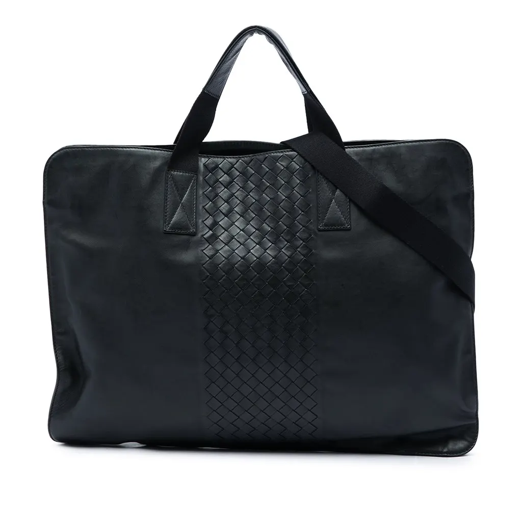 Bottega Veneta Intrecciato Trimmed Leather Soft Briefcase Black Leather Very good - Front View