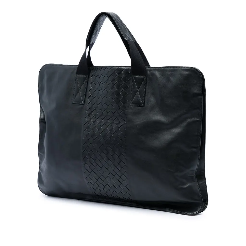 Bottega Veneta Intrecciato Trimmed Leather Soft Briefcase Black Leather Very good - Back View