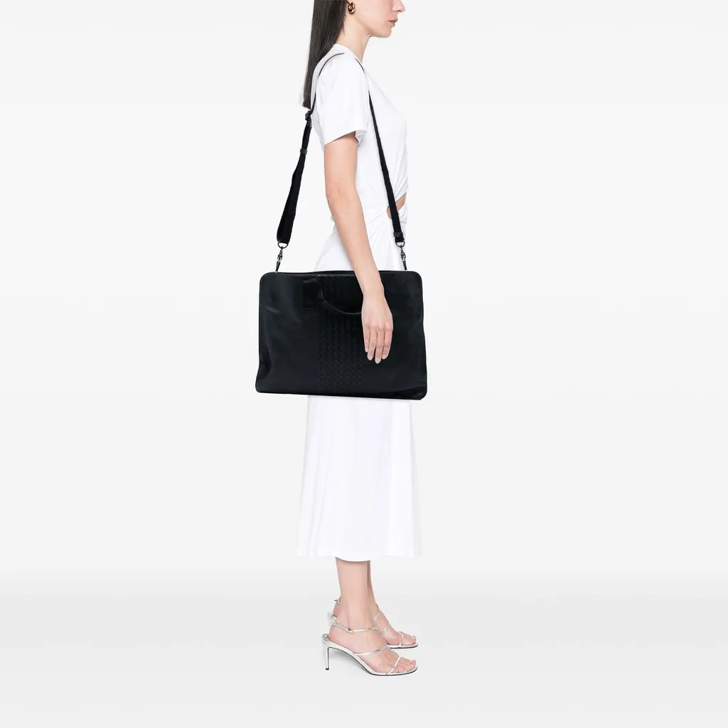 Bottega Veneta Intrecciato Trimmed Leather Soft Briefcase Black Leather Very good - Box View