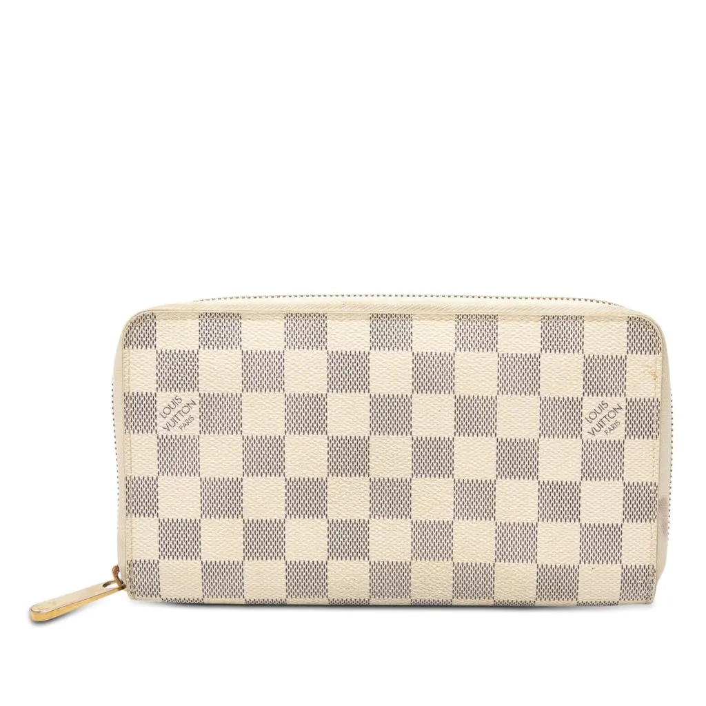 Louis Vuitton Damier Azur Zippy Organizer Wallet White Canvas Good - Front View