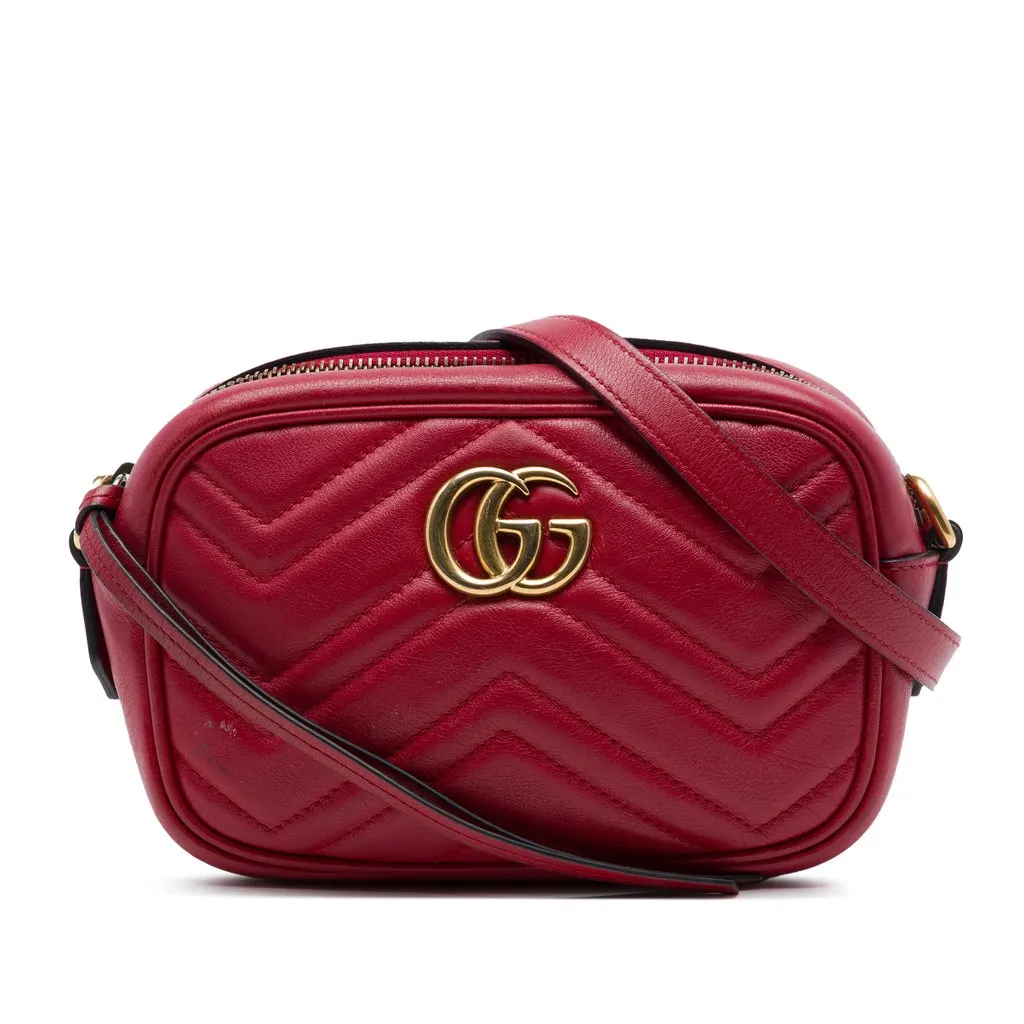 Gucci Mini GG Marmont Matelasse Leather Crossbody Red Leather Very good - Front View
