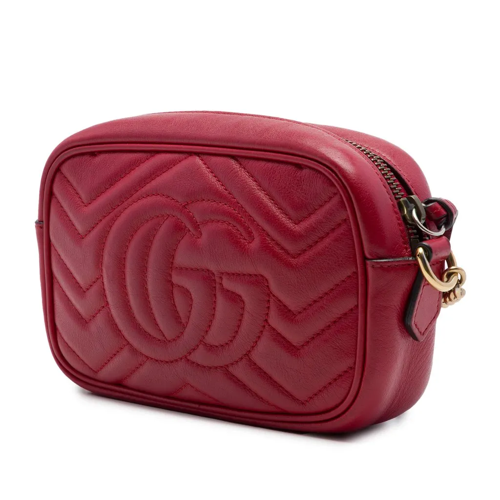 Gucci Mini GG Marmont Matelasse Leather Crossbody Red Leather Very good - Back View