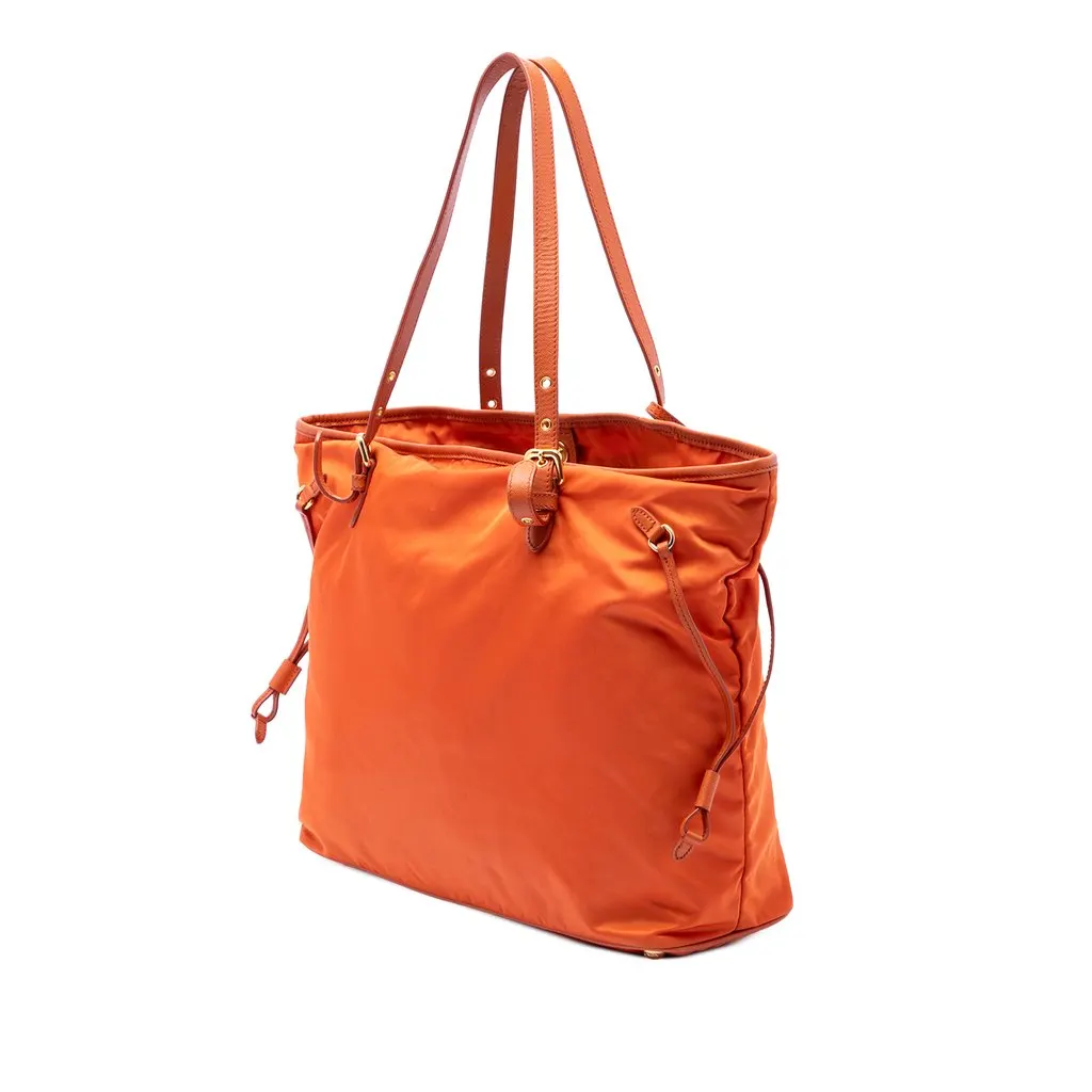 Prada Saffiano Trimmed Tessuto Tote Orange Very good - Back View