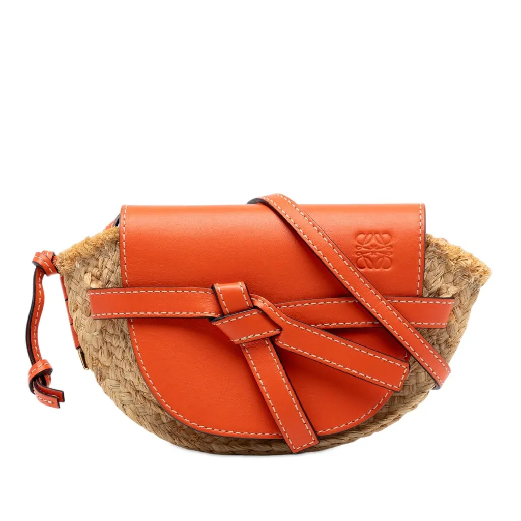 Loewe Mini Raffia Gate Crossbody Beige Very good - Front View