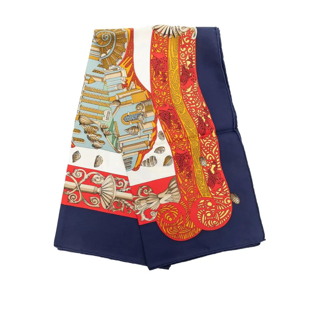 Hermès L Atlantide Silk Scarf 90 Blue Very good - Front View