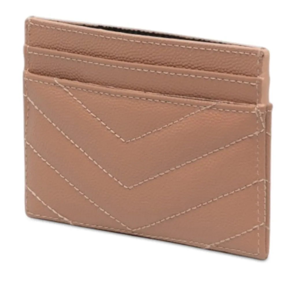 Saint Laurent Chevron Grain de Poudre Cassandre Card Holder Brown Leather Never worn - Back View