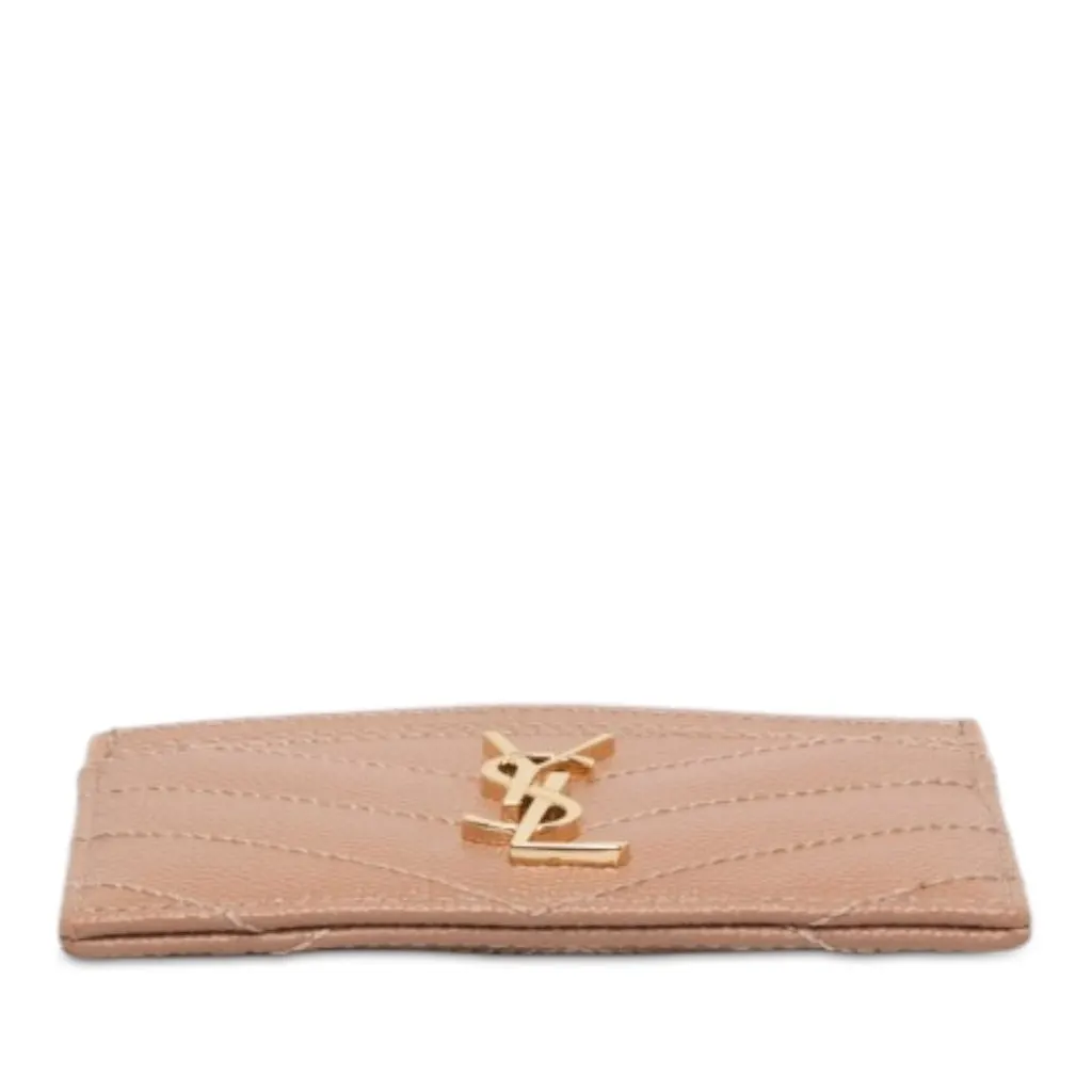 Saint Laurent Chevron Grain de Poudre Cassandre Card Holder Brown Leather Never worn - Inside View