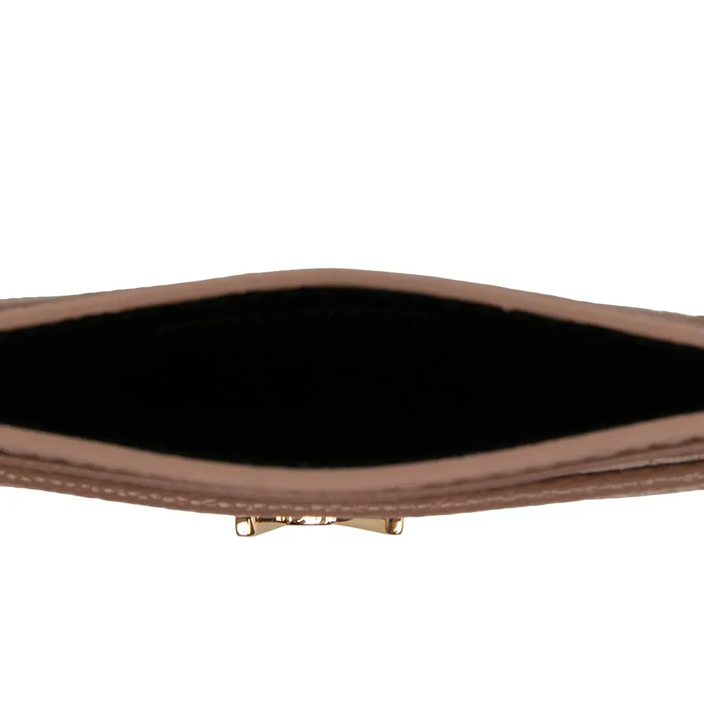 Saint Laurent Chevron Grain de Poudre Cassandre Card Holder Brown Leather Never worn - Model View