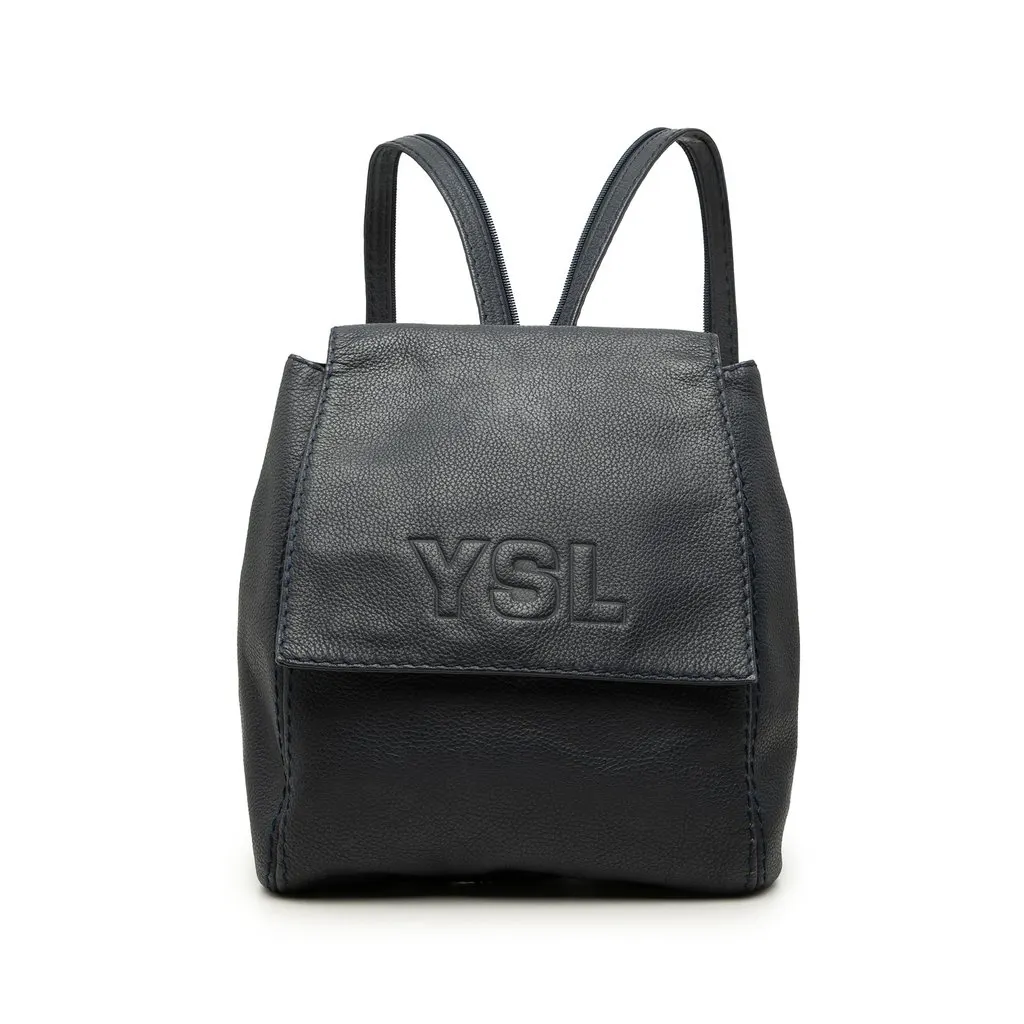 Saint Laurent Embossed Leather Backpack Blue Leather Very good - Front View