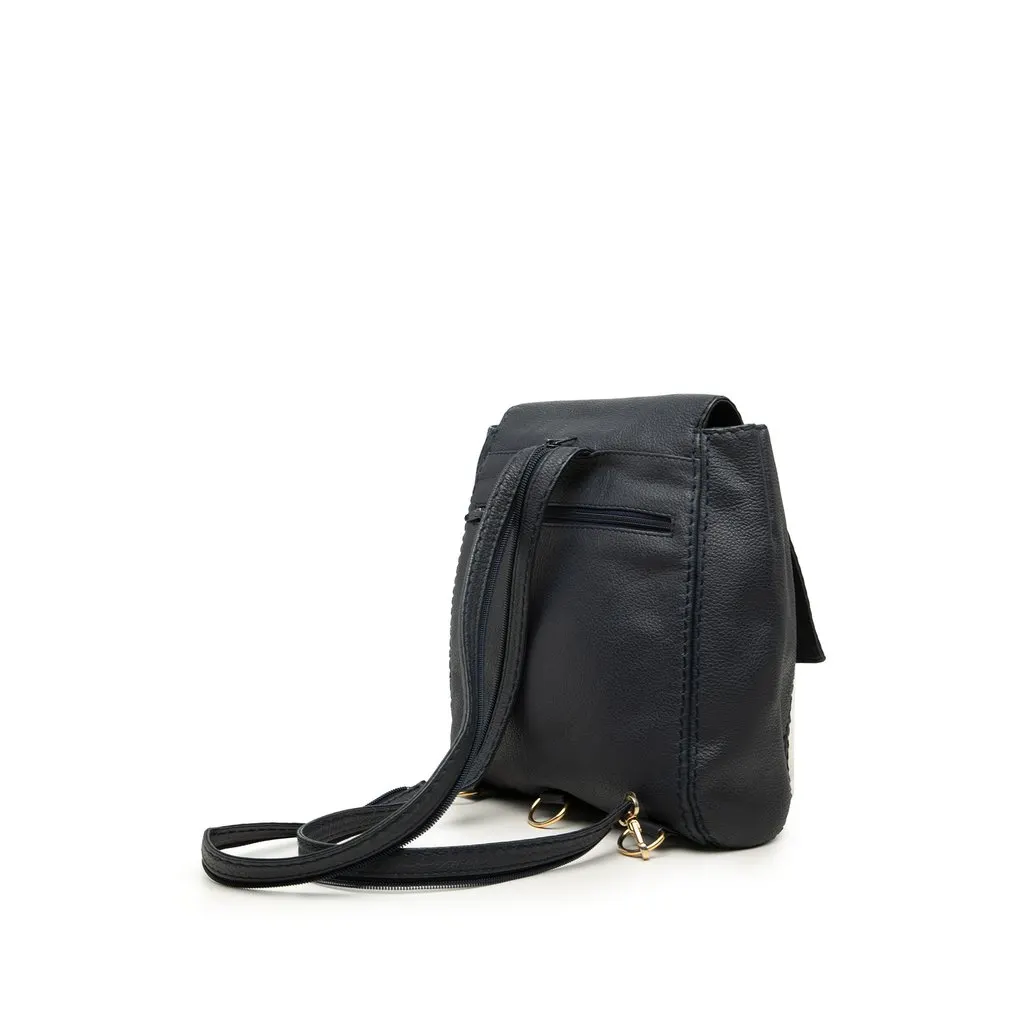 Saint Laurent Embossed Leather Backpack Blue Leather Very good - Back View