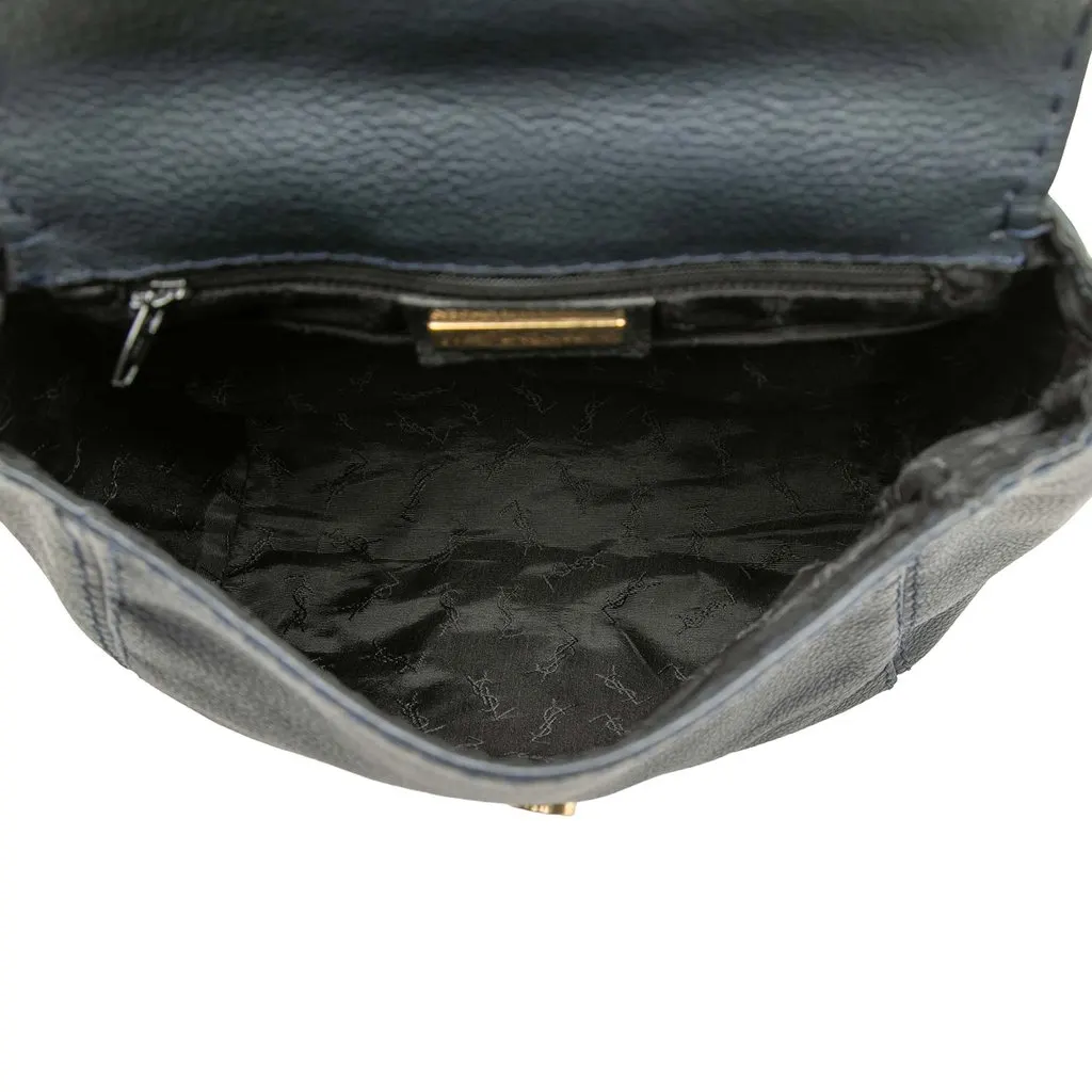 Saint Laurent Embossed Leather Backpack Blue Leather Very good - Model View