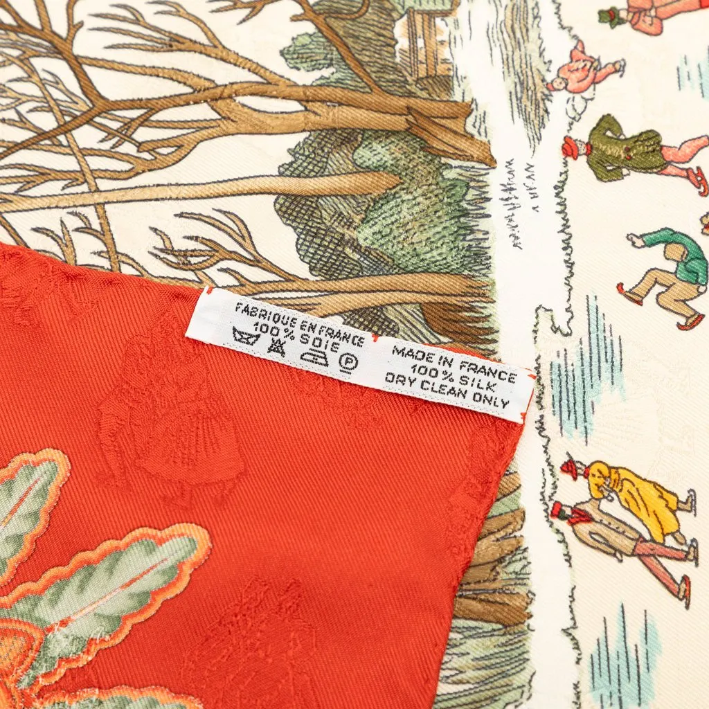 Hermès Joies d Hiver Silk Scarf 90 White Very good - Model View