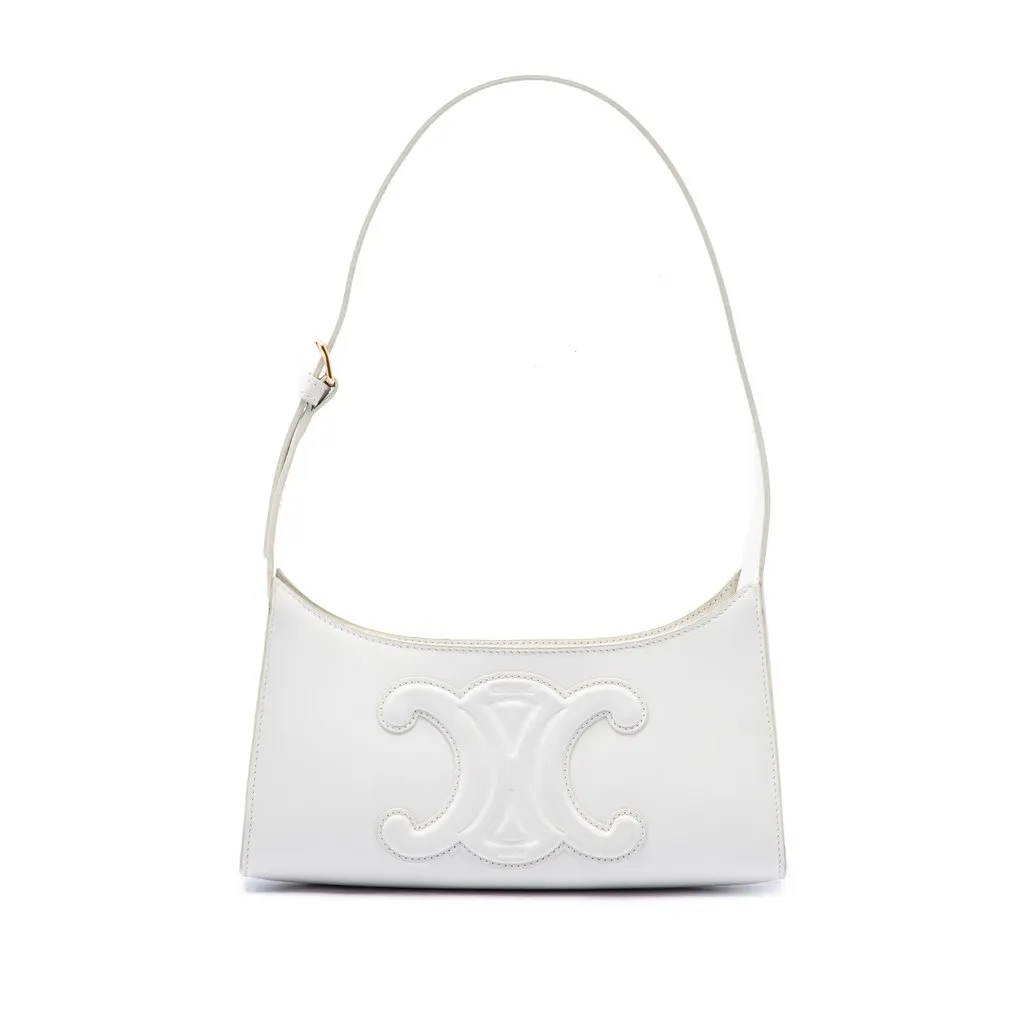 Celine Smooth Calfskin Cuir Triomphe Shoulder Bag White Leather Very good - Front View