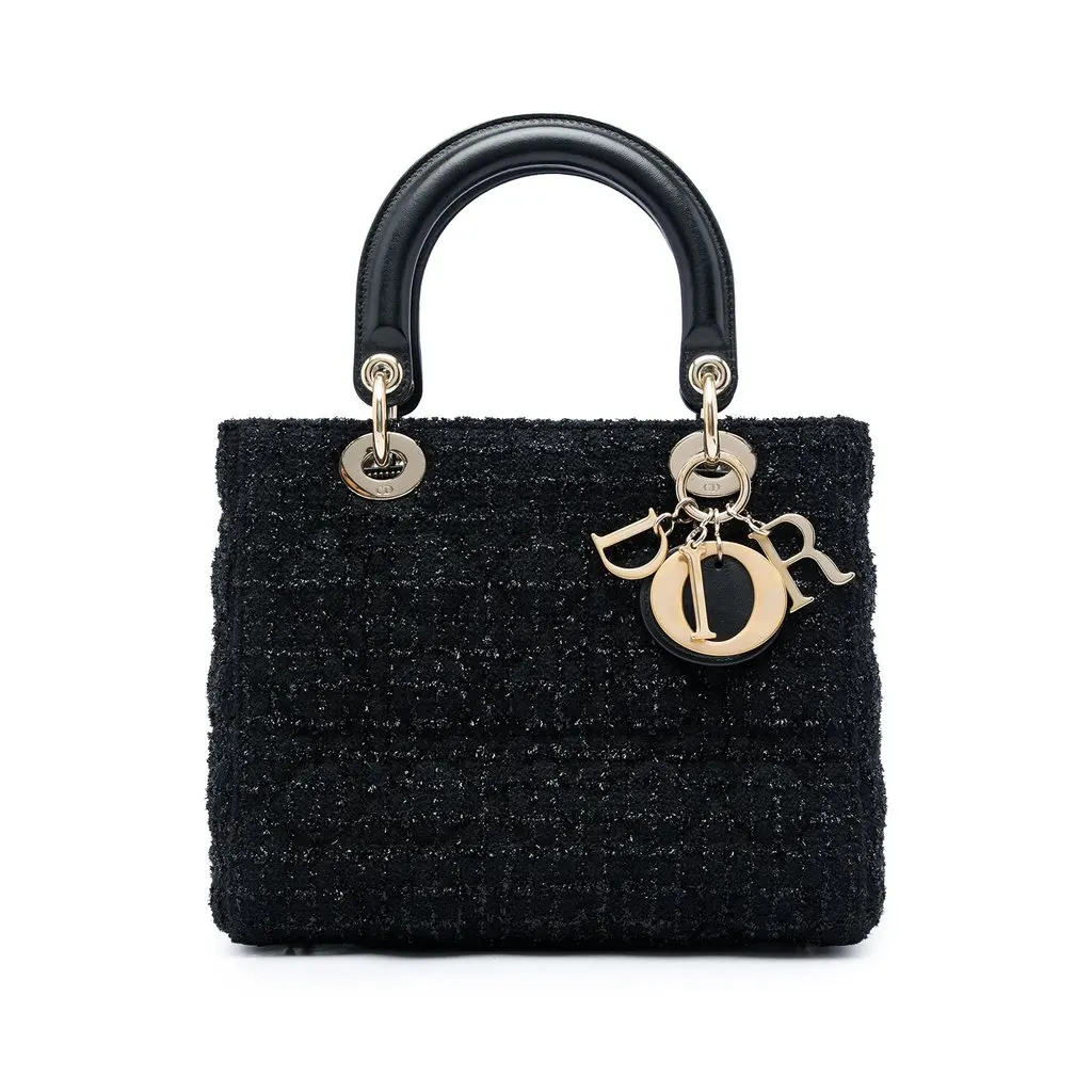 Dior Medium Tweed Cannage Lady Dior Black Tweed Very good - Front View
