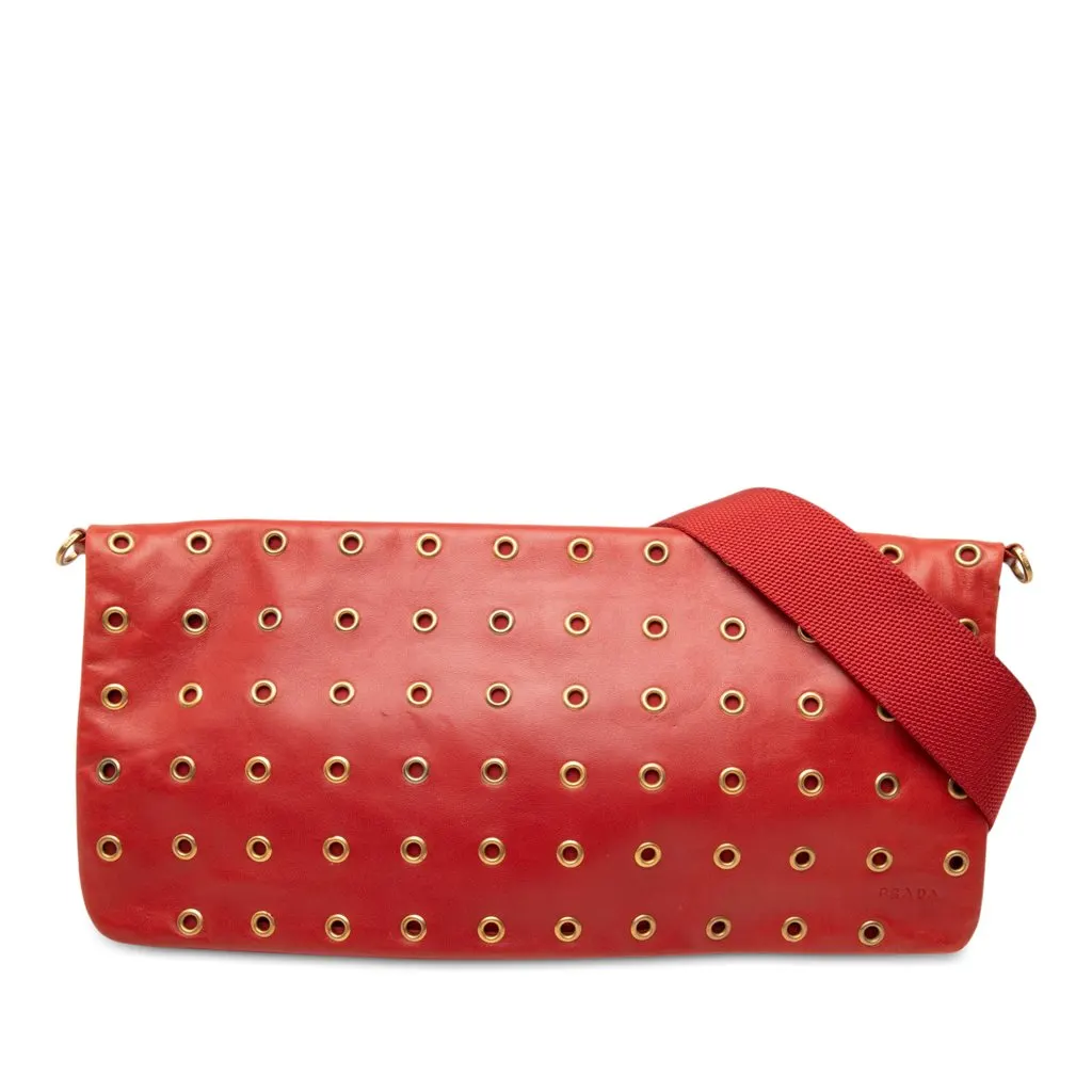 Prada Nappa Grommet Shoulder Bag Red Leather Very good - Front View