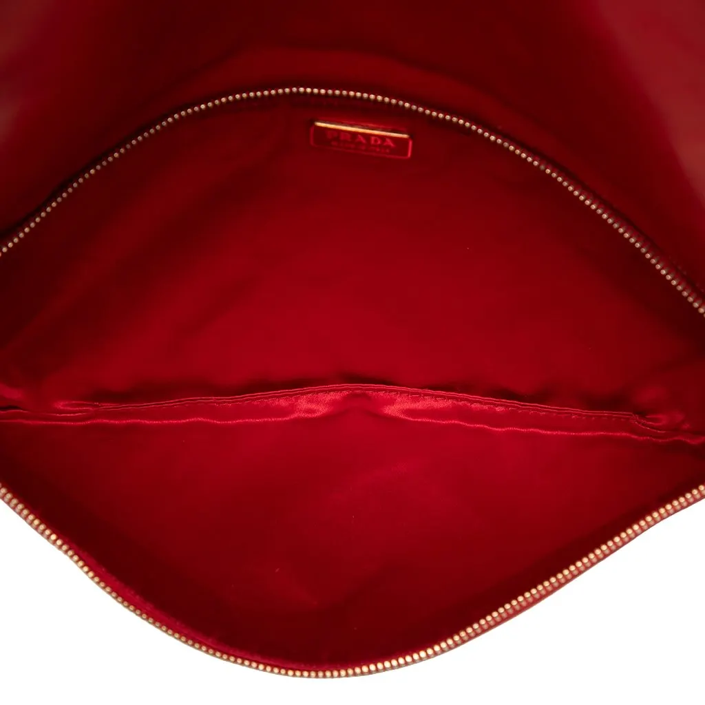 Prada Nappa Grommet Shoulder Bag Red Leather Very good - Model View
