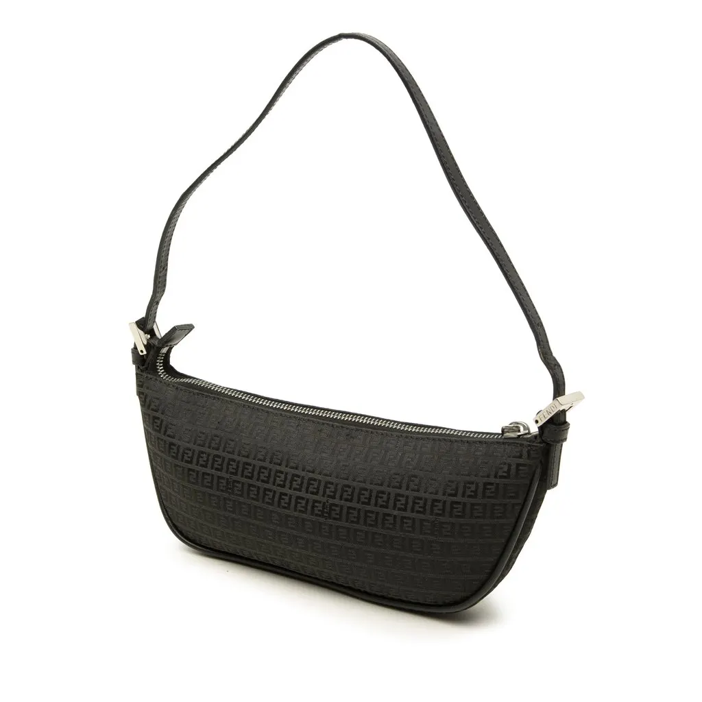 Fendi Micro Zucchino Canvas Shoulder Bag Black Canvas Very good - Back View