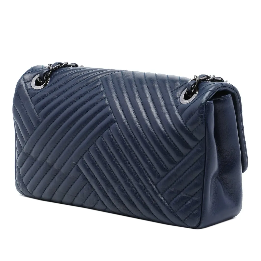 Chanel Medium Lambskin CC Crossing Flap Blue Leather Very good - Back View
