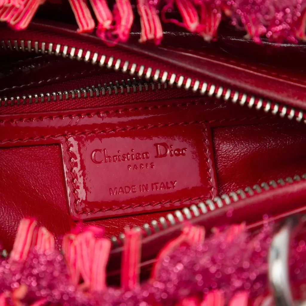 Dior Medium Tweed Fringe Rhinestone Lady Dior Red Tweed Good - Box View