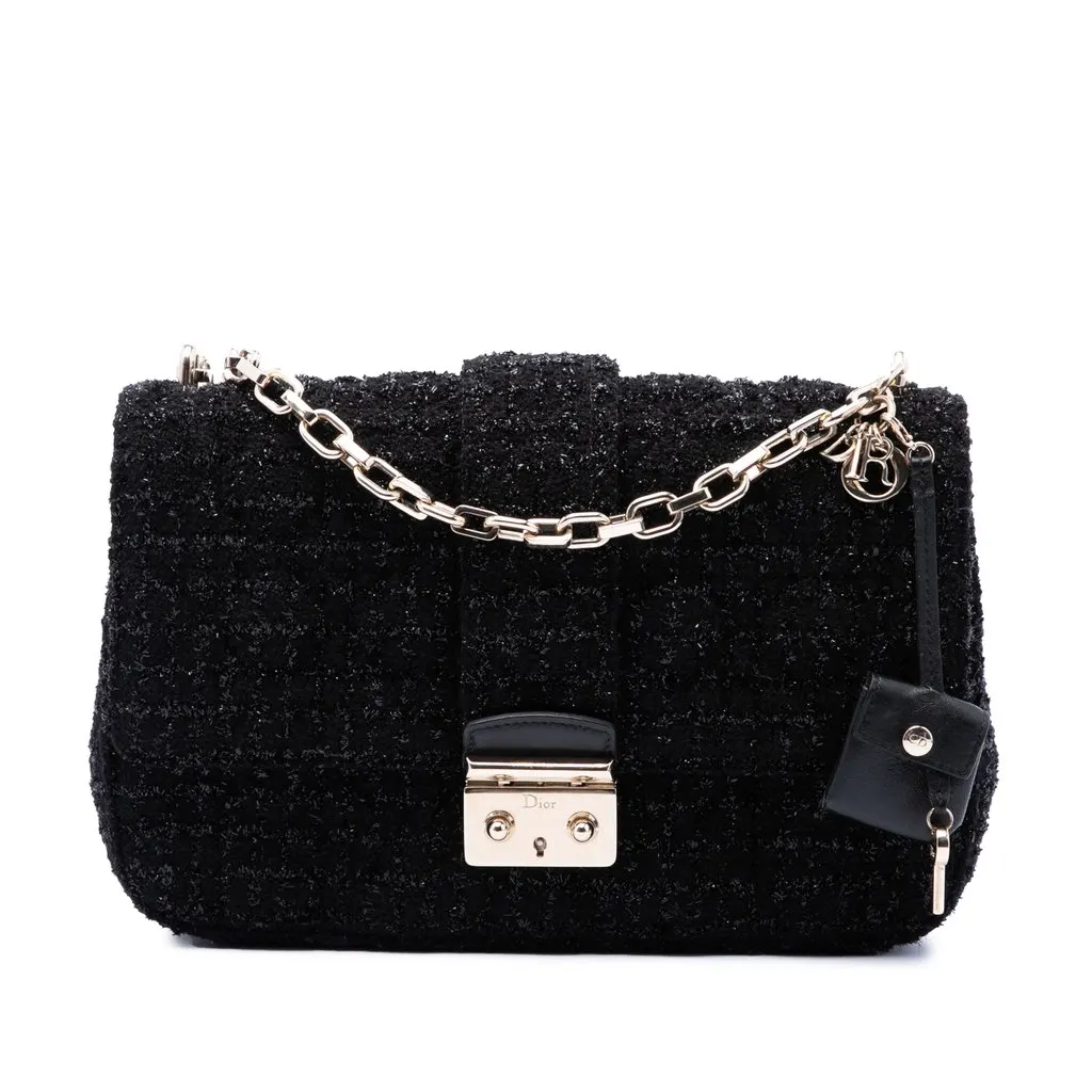 Dior Medium Tweed Cannage Miss Dior Flap Black Tweed Very good - Front View