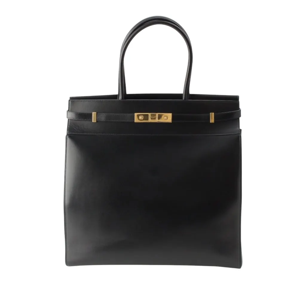 Saint Laurent Smooth Calfskin Manhattan North South Shopper Tote Black Leather Very good - Front View
