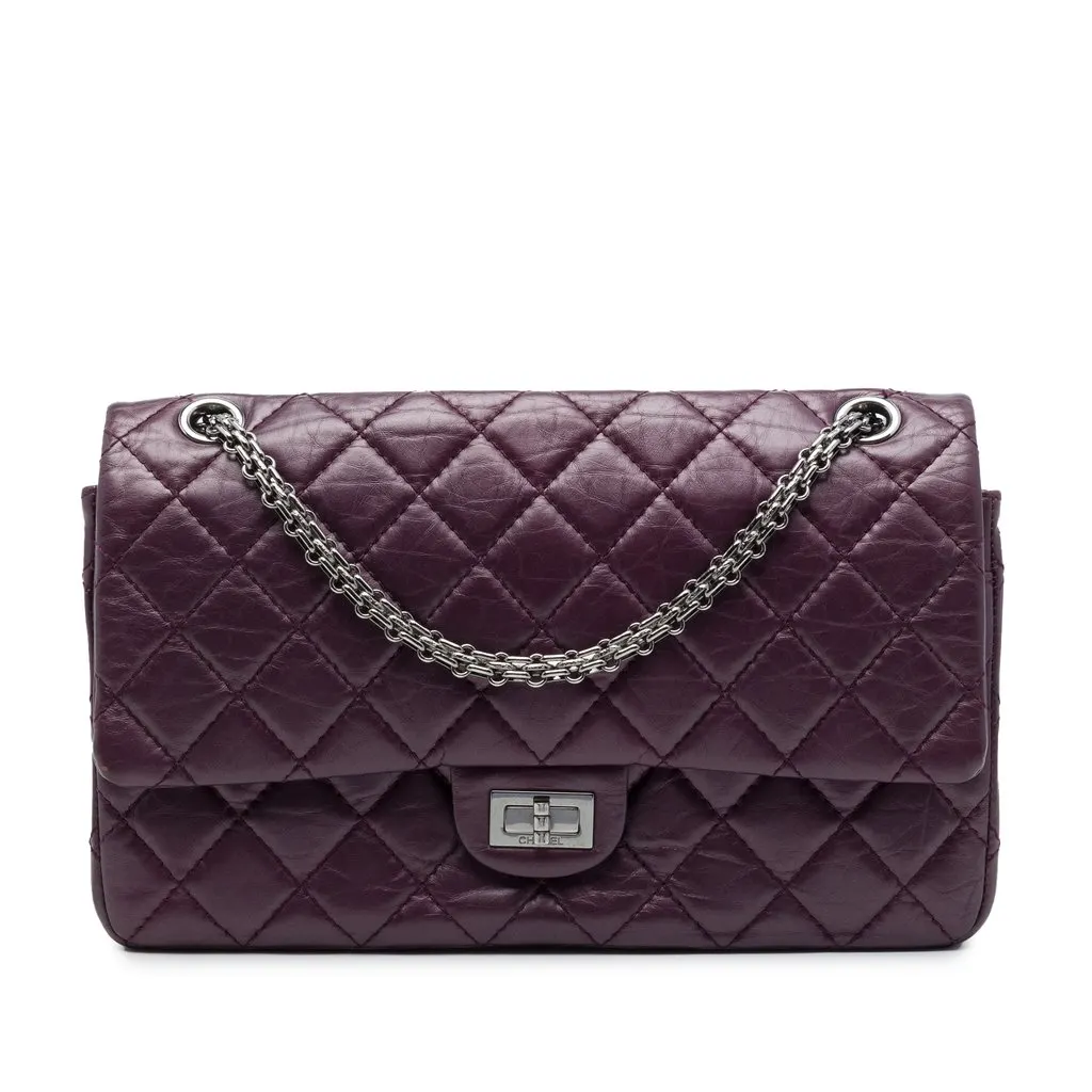 Chanel Quilted Metallic Aged Calfskin Reissue 2.55 Double Flap 226 Purple Leather Very good - Front View
