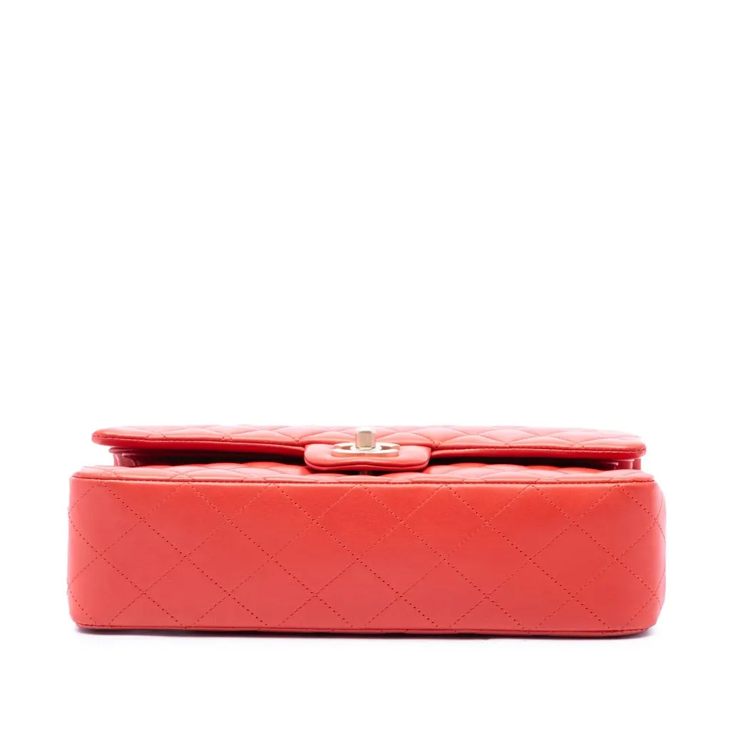 Chanel Medium Classic Lambskin Double Flap Orange Leather Very good - Inside View